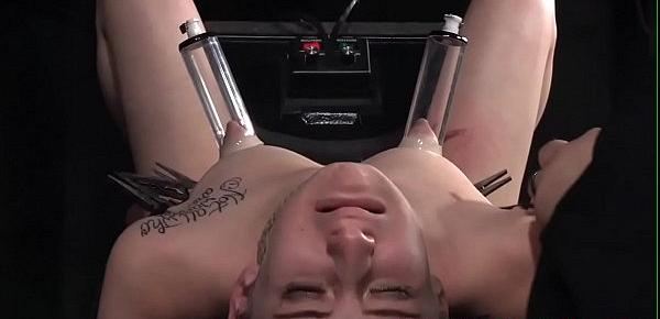  Sybian riding submissive clamped with pegs